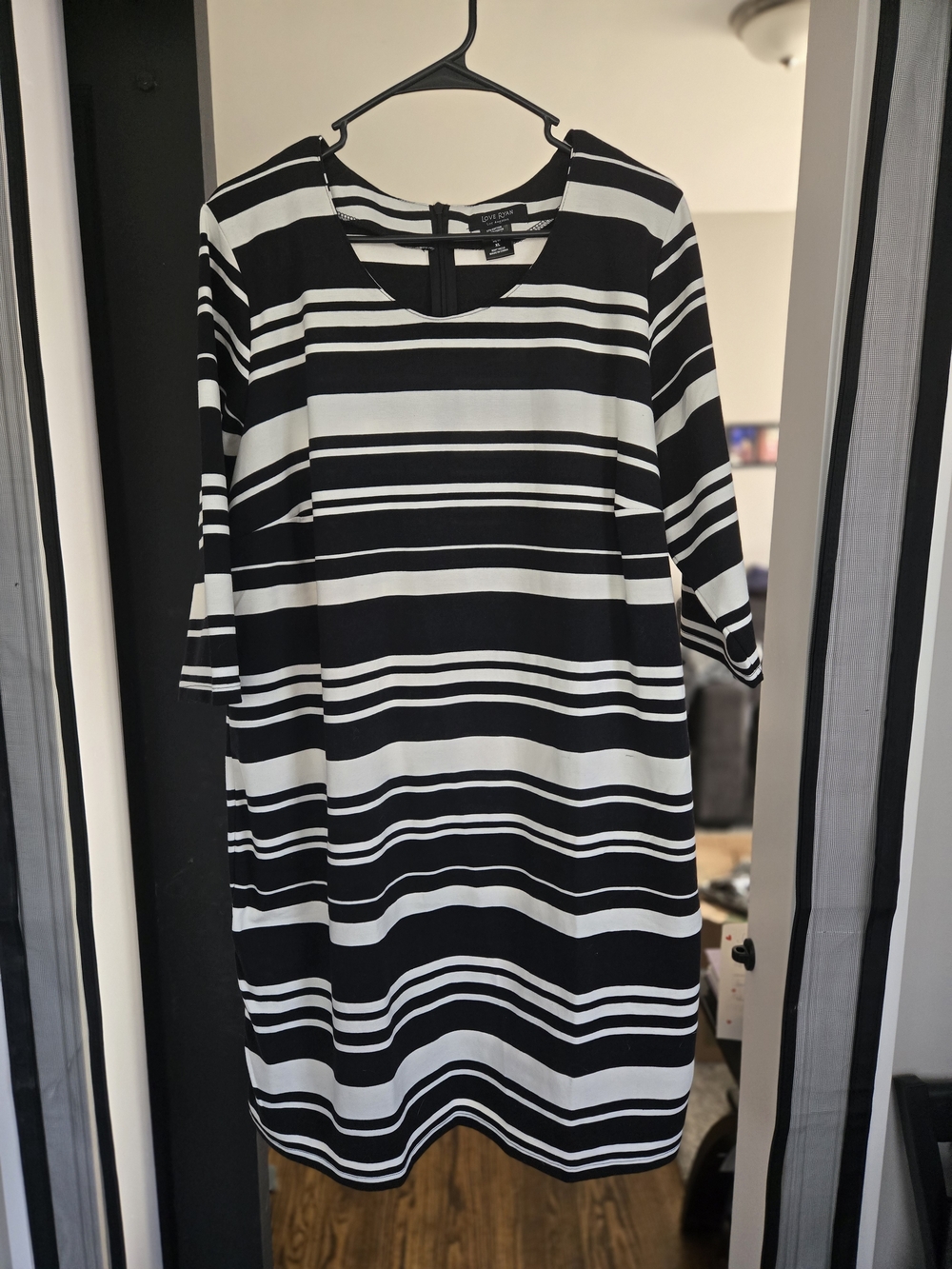 Anne Klein Black and White Striped Midi Dress